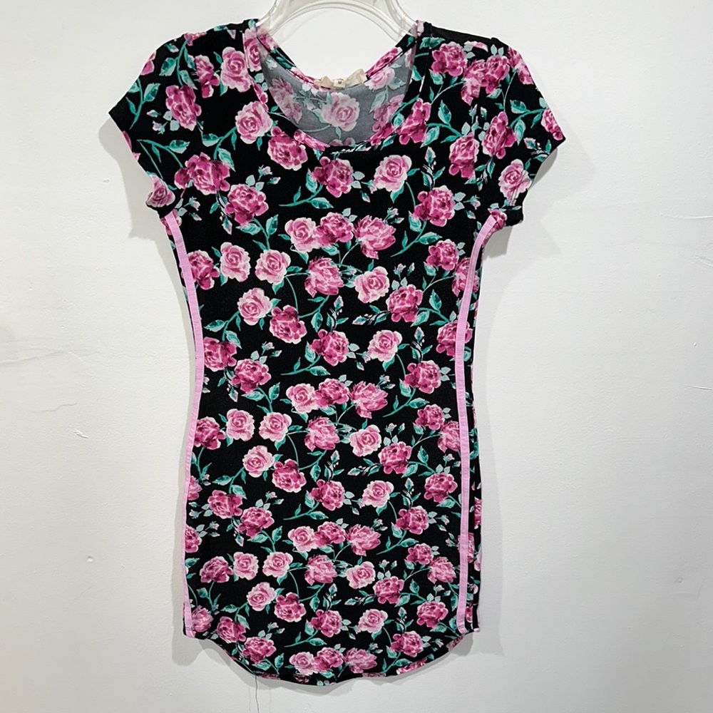 Floral Print Dress with Pink Roses